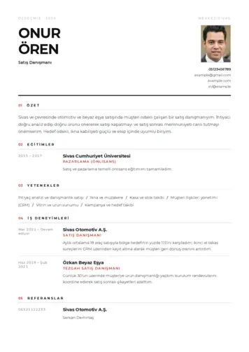 Satış Danışmanı CV Örnekleri cv indir